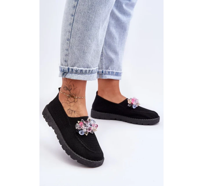Dámske tenisky Slip-on s kameňmi Black Simple