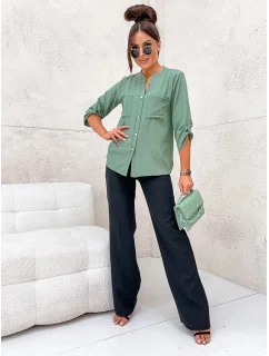 Košilová halenka v khaki barvě se stojáčkem model 19764080 - Moon