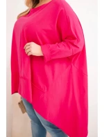 Dámska mikina s kapucňou Plus Size s fuchsiovou potlačou