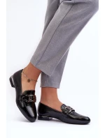 Mokasyny Damskie Lakierowane Z Ozdobą Czarne Camilena