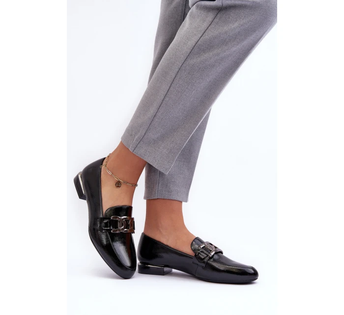 Mokasyny Damskie Lakierowane Z Ozdobą Czarne Camilena