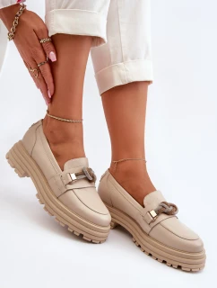 Skórzane Mokasyny Damskie Z Ozdobą Laura Messi 2780 Beżowe