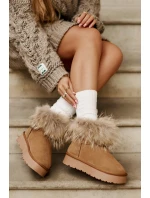 Skórzane Śniegowce Na Platformie Z Futerkiem Camel Avirisa