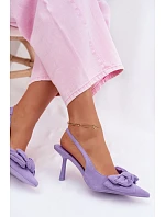 Dámské sandály na podpatku s mašlí fialové model 22107359 - Boto