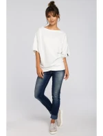 B048 Blúzka v nadmernej veľkosti so zavinovacími detailmi - ecru