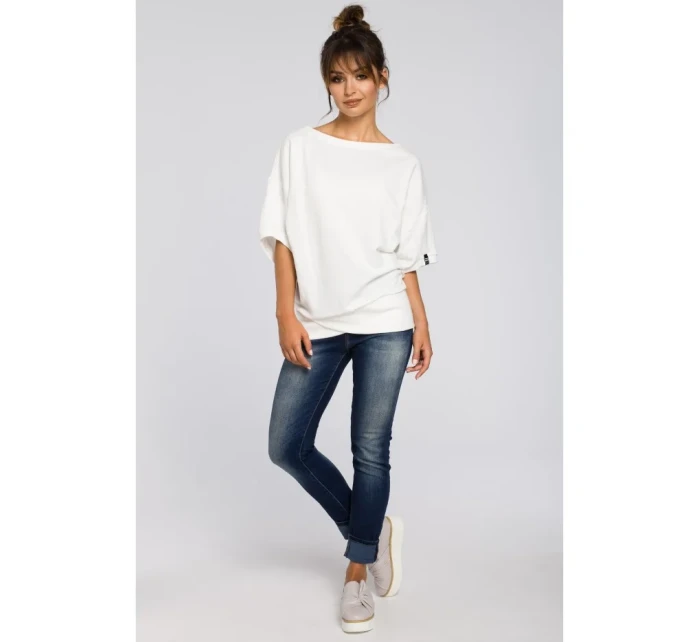 B048 Blúzka v nadmernej veľkosti so zavinovacími detailmi - ecru