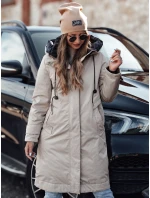 Dámska zimná bunda ELEGANTI dlhá s kapucňou svetlo šedá FashionStreet TY4657