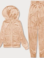 Dámska velúrová tepláková súprava so zipsom a mikinou nude (8C1176-160)