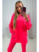 Sada s mikinou s kapucňou ružová neónová