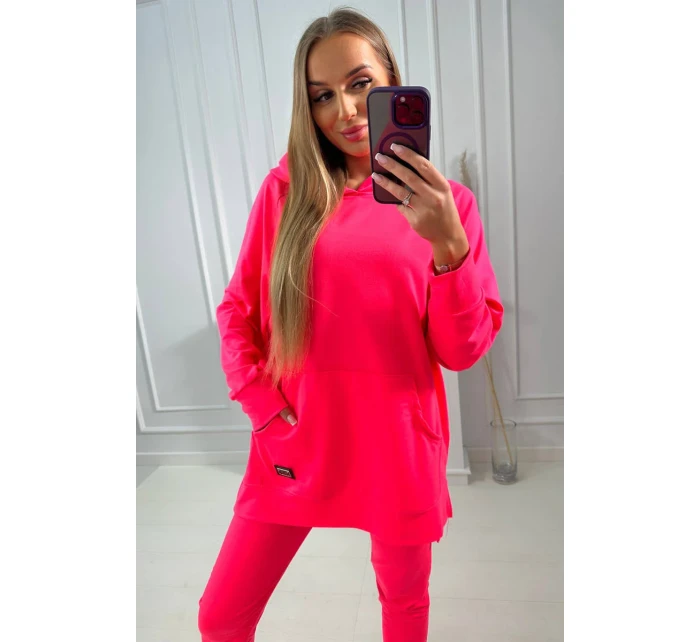Sada s mikinou s kapucňou ružová neónová