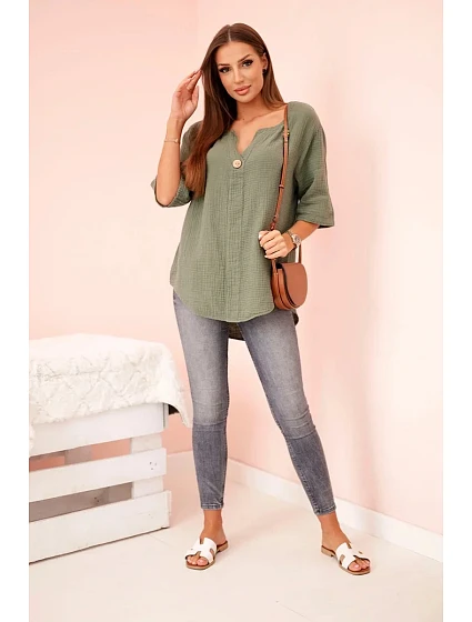 Dámská mušelínová košile s knoflíkem khaki Dámská mušelínová košile s knoflíkem khaki