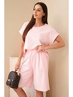 Dámska bavlnená súprava trička s krátkym rukávom a šortiek s elastickým pásom púdrovo ružová