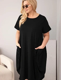 Dámske bavlnené šaty s vreckami v čiernej farbe