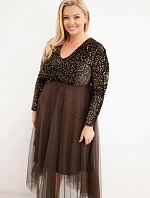 Dámske šaty Plus Size s flitrami a prímesou viskózy, hnedé