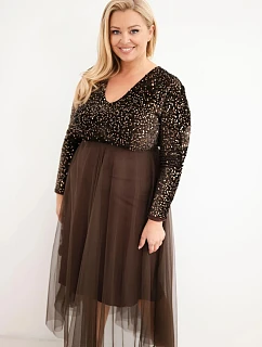 Dámske šaty Plus Size s flitrami a prímesou viskózy, hnedé