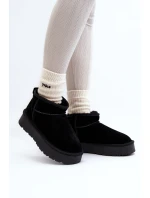 Modne Zamszowe Niskie Śniegowce Czarne Nucca
