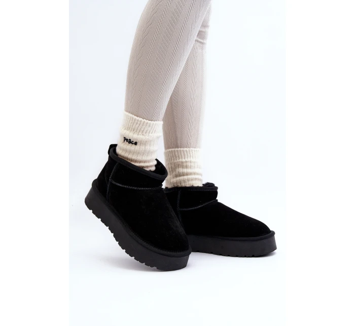 Modne Zamszowe Niskie Śniegowce Czarne Nucca