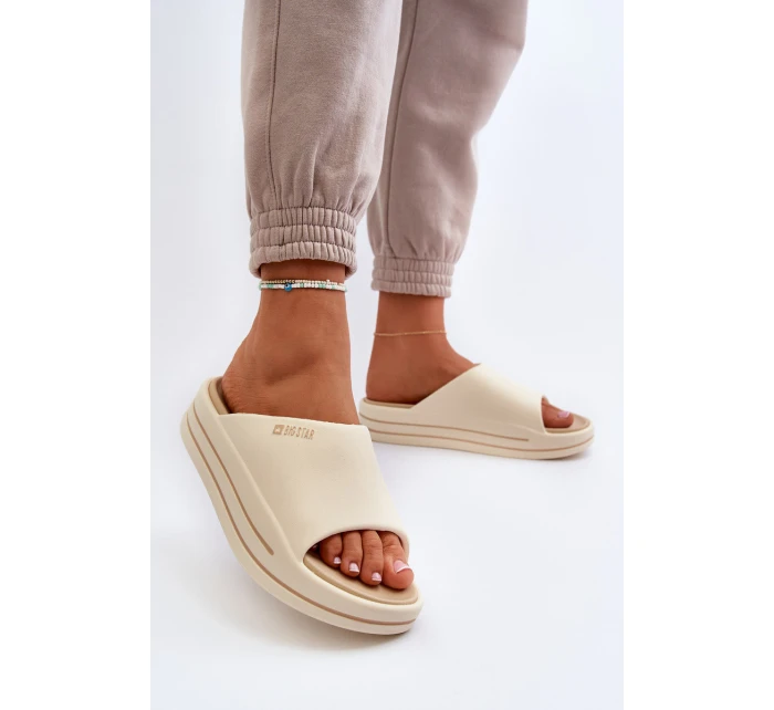 Klapki Damskie Na Platformie Big Star NN274A034 Beżowe