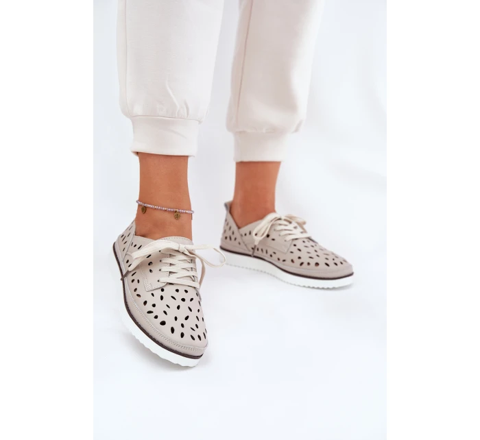 Półbuty Skórzane Damskie S.Barski LR51-610 Beżowe