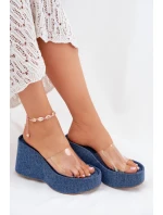 Dámské Pantofle Na Klínu S Páskem Džínové model 21699263 - Boto