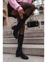 Kozaki Damskie Ze Zdobieniem Na Klocku Eko Zamszowe Czarne Ivanna