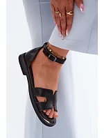 Dámské sandály z pravé kůže na ploché podrážce Vinceza 62305 Černé
