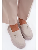 Kožené dámské polobotky na platformě s  Béžové model 22126231 - VINCEZA