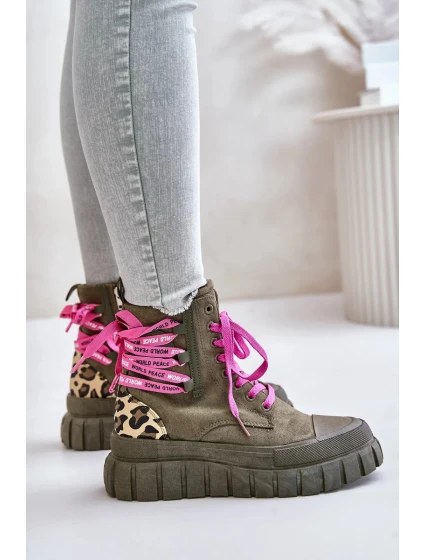 Dámske členkové topánky na platforme s ozdobným čipkovaným leopardím vzorom zelené Edidda Dámske členkové topánky na platforme s ozdobným čipkovaným leopardím vzorom zelené Edidda
