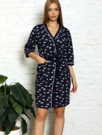 Dámsky župan S19269 tm. modrý so srdiečkami - La Penna