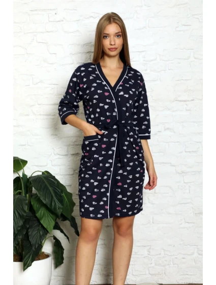 Dámský župan tm. modrý se srdíčky La model 19034490 - La Penne Dámský župan tm. modrý se srdíčky La model 19034490 - La Penne