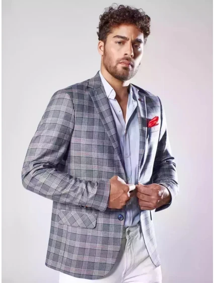 Pánské modré kostkované sako Dstreet model 21963455 - FashionStreet Pánské modré kostkované sako Dstreet model 21963455 - FashionStreet