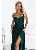 Dlouhé večerní šaty na ramínka s rozparkem na noze – zelená model 22293959 - numoco basic
