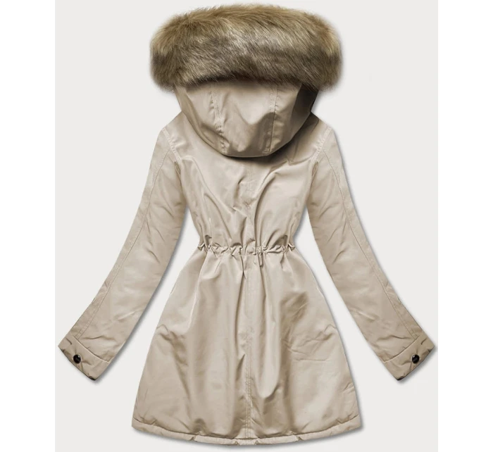 Teplá dámska zimná obojstranná bunda béžová (w610)