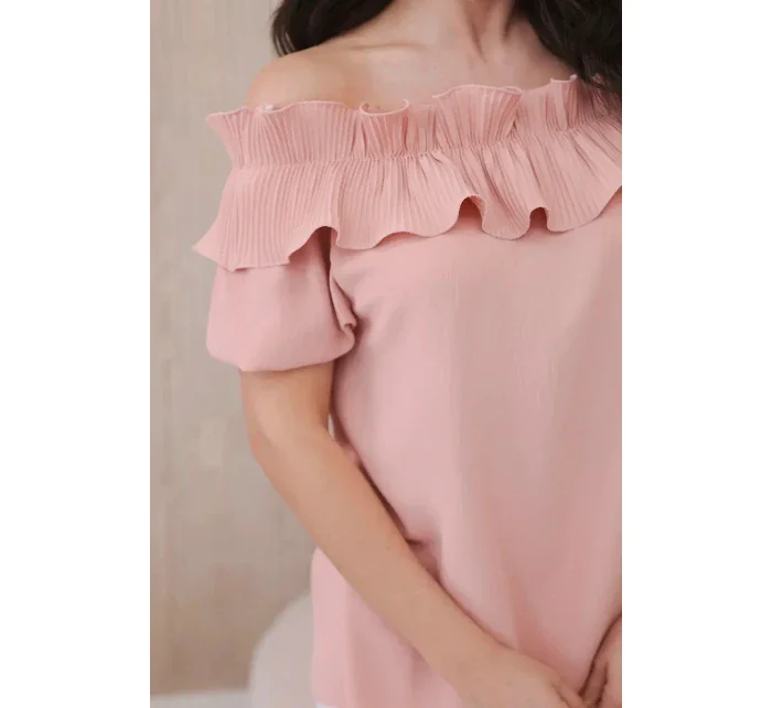 Španělská halenka s ozdobným volánem pudrově růžová