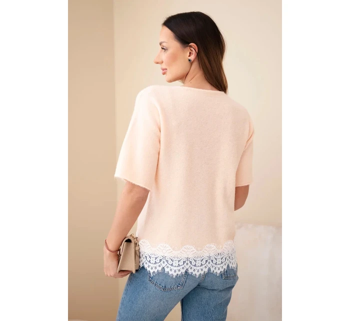 Dámsky sveter s krátkym rukávom a čipkou