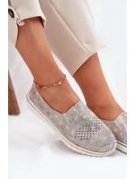 Zamszowe Półbuty Wsuwane Beżowo-Złote Inez