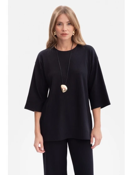 model 21379868 Žebrovaný pletený top černý - BeWear