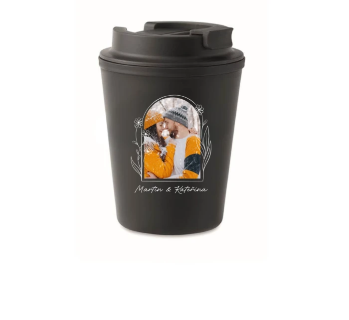 Personalizovaný cestovní termohrnek s květinový ohraničením 