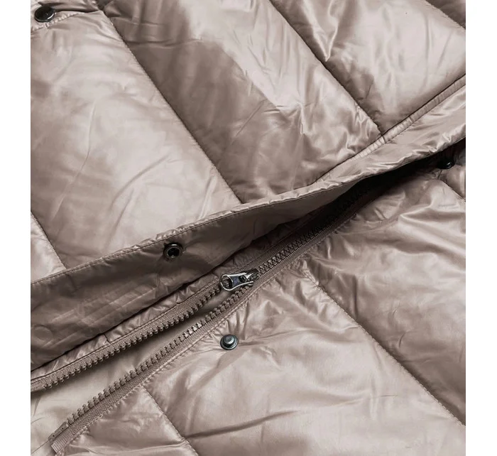 Dlhá dámska prešívaná bunda v ťavej farbe (H-201)