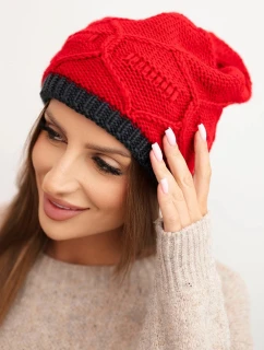 Dámská zimní čepice z vlny s vzorem červená model 21782979 - K-Fashion
