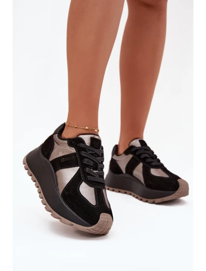 Zamszowe Sneakersy Damskie Ocieplane Na Platformie Big Star OO274A217 HI-POLY SYSTEM Czarne