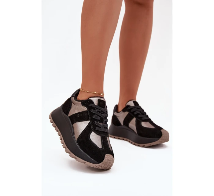Zamszowe Sneakersy Damskie Ocieplane Na Platformie Big Star OO274A217 HI-POLY SYSTEM Czarne