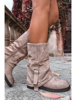 Kozaki Damskie Z Wywiniętą Cholewką Do Połowy Łydki Z Klamrą Khaki Minelle Kozaki Damskie Z Wywiniętą Cholewką Do Połowy Łydki Z Klamrą Khaki Minelle