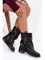 Kožené dámské kotníkové boty s límcem na  Černé model 21728429 - Maciejka