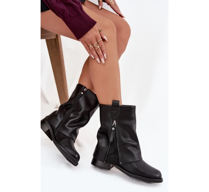 Kožené dámské kotníkové boty s límcem na  Černé model 21728429 - Maciejka