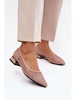Baleríny na nízkém podpatku síťované s ozdobou Vinceza 62294 Béžové