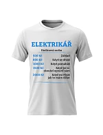 Pánské bavlněné tričko s potiskem - HODINOVÁ SAZBA - ELEKTRIKÁŘ - bílé