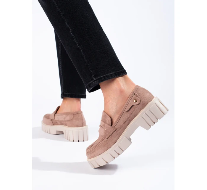 Jedinečné hnědé mokasíny dámské bez podpatku Jedinečné hnědé mokasíny dámské bez podpatku