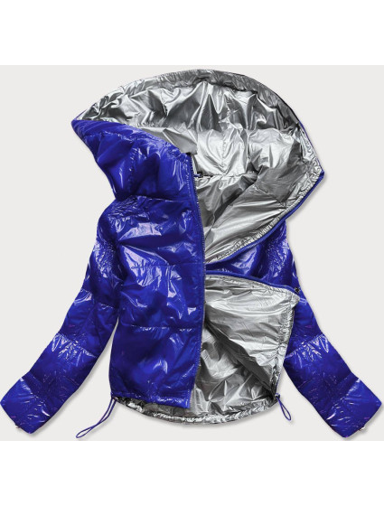 Svetlo modrá lesklá prešívaná dámska bunda s kapucňou (B9560)