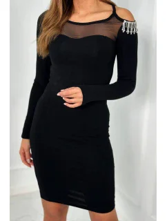 Viskózové šaty se síťovinou model 19049184 černý - K-Fashion